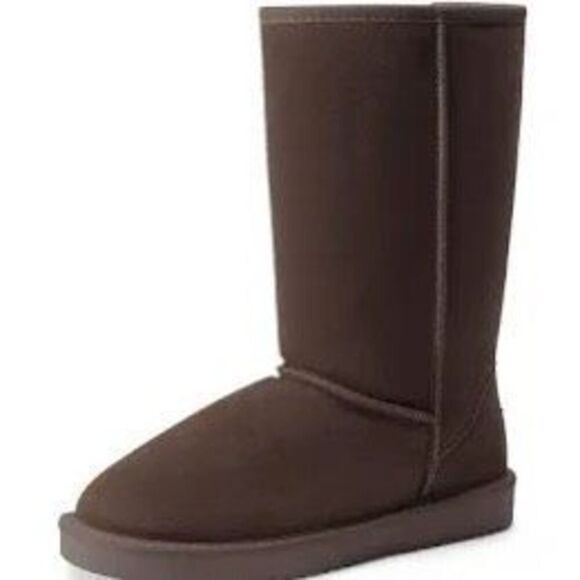 DREAM PAIRS High-top Winter‎ Snow Boots Slip-On Leather Faux Lined Brown 10 - Picture 3 of 13